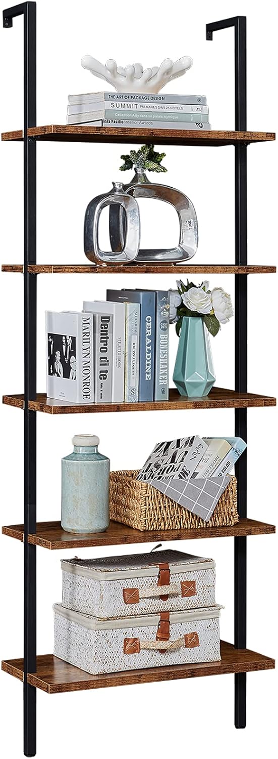 White / Gold 5-Tier Ladder Shelf with Metal Frame P47854