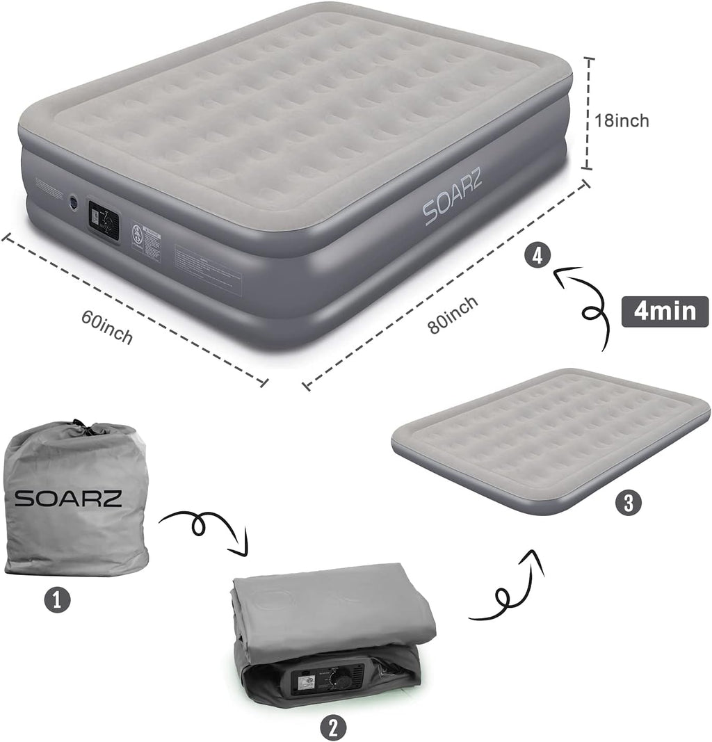 Queen Air Mattress with Built-in Pump, Flocked Top Airbed Q1729