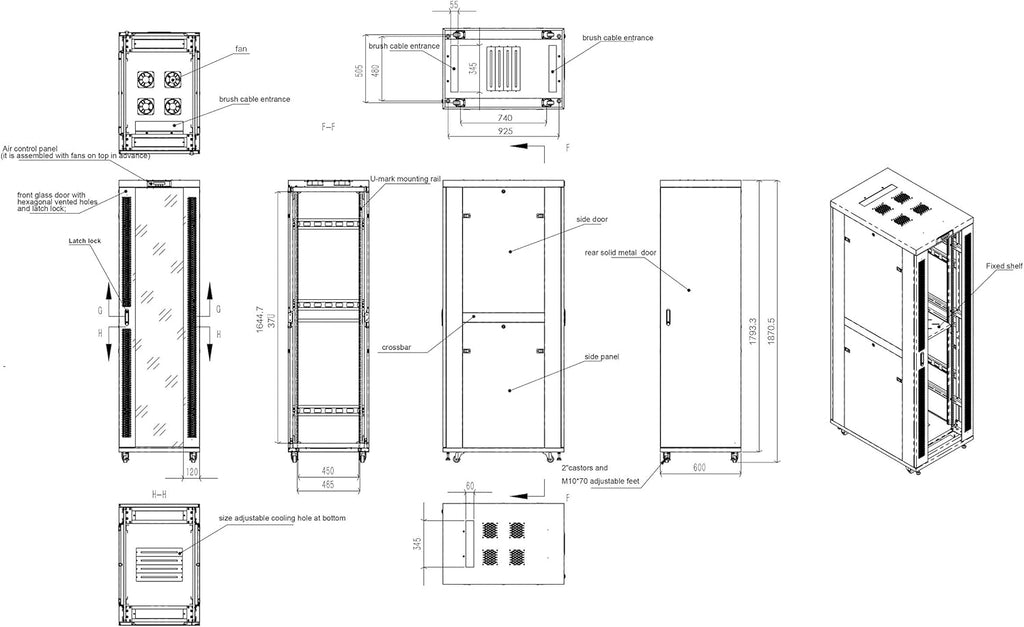 39 Inch Deep Server Cabinet on Wheels with 4 X Fans I1203