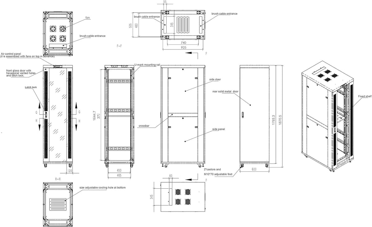 39 Inch Deep Server Cabinet on Wheels with 4 X Fans I1203