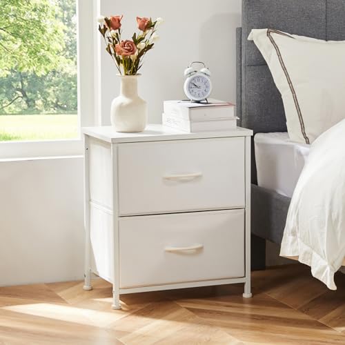 Nightstand with 2 Storage Drawers, Wooden Top Fabric Cabinet K31422