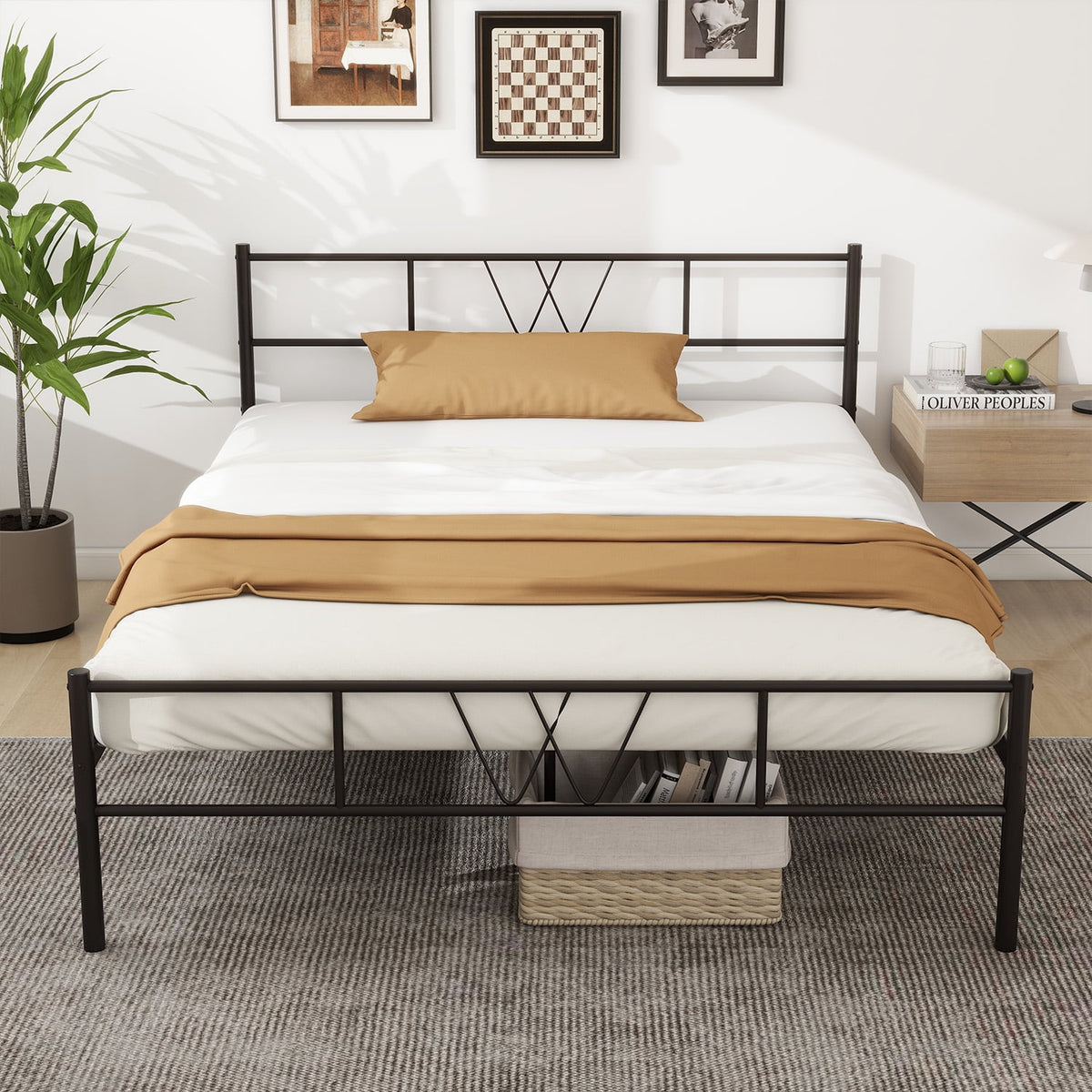 Twin Size Metal Platform Bed Frame with Headboard and Footboard Q8782
