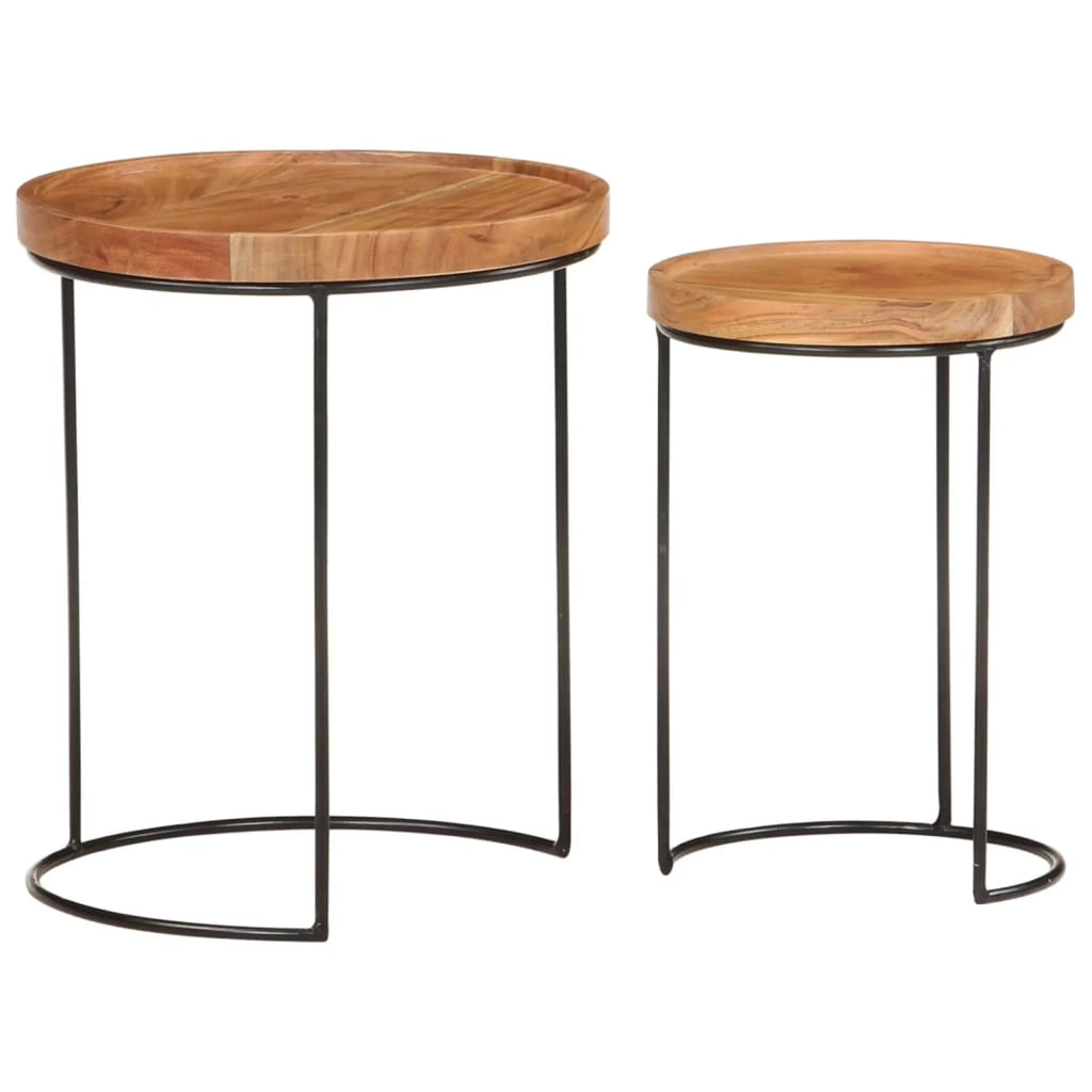 2 Piece Acacia Wood Round Top Coffee Table Set G498369
