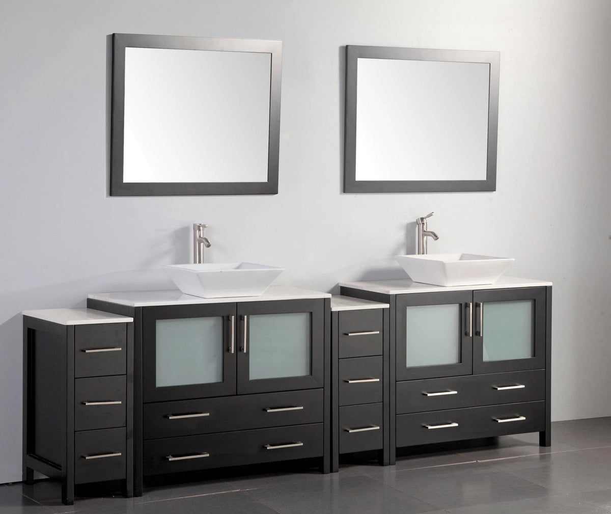 96 in. Double Sink Vanity Cabinet with Ceramic Vessel Sink & Mirror C5066