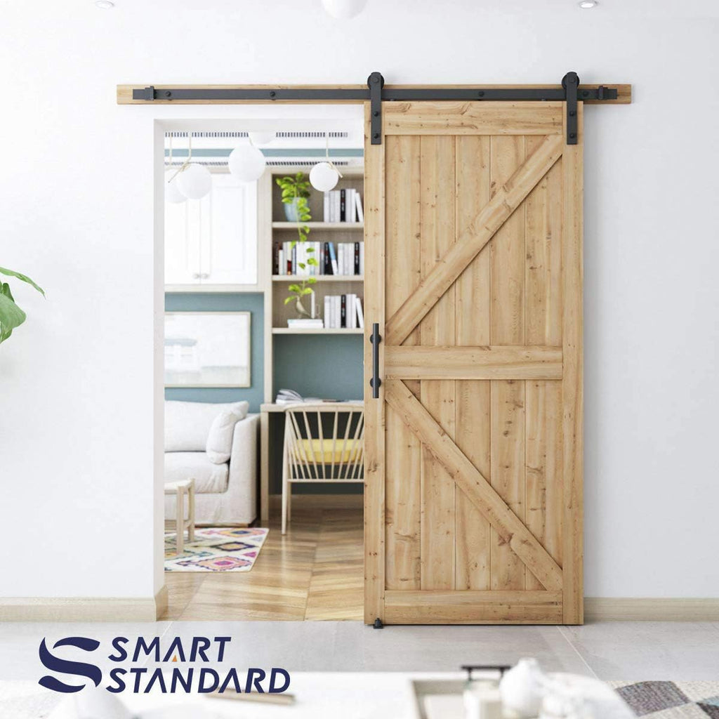 6.6 FT Heavy Duty Sliding Barn Door Hardware Kit, Black, Pack of 2 H756