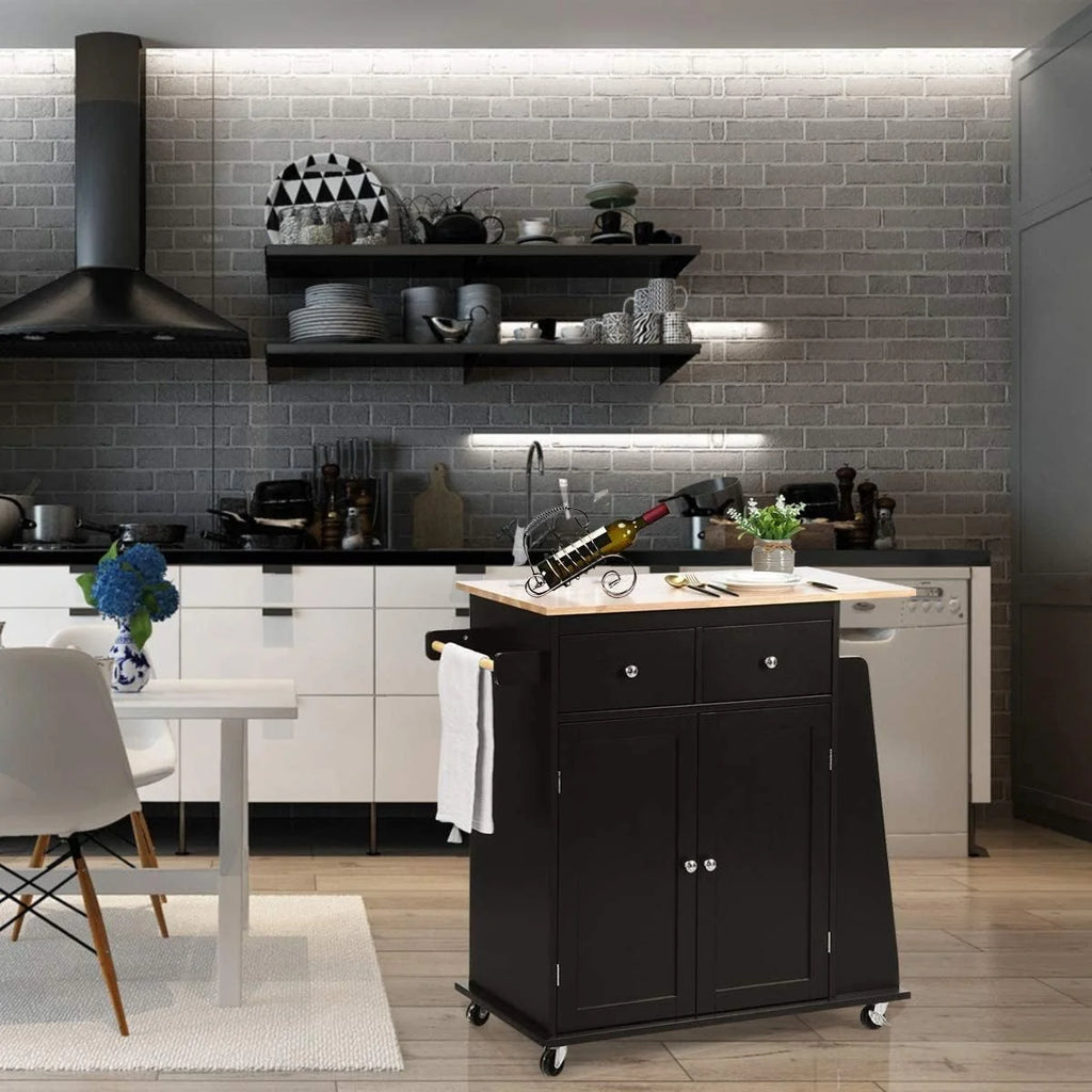 Black Wooden Kitchen Utility Cart with 2 Drawers Z649
