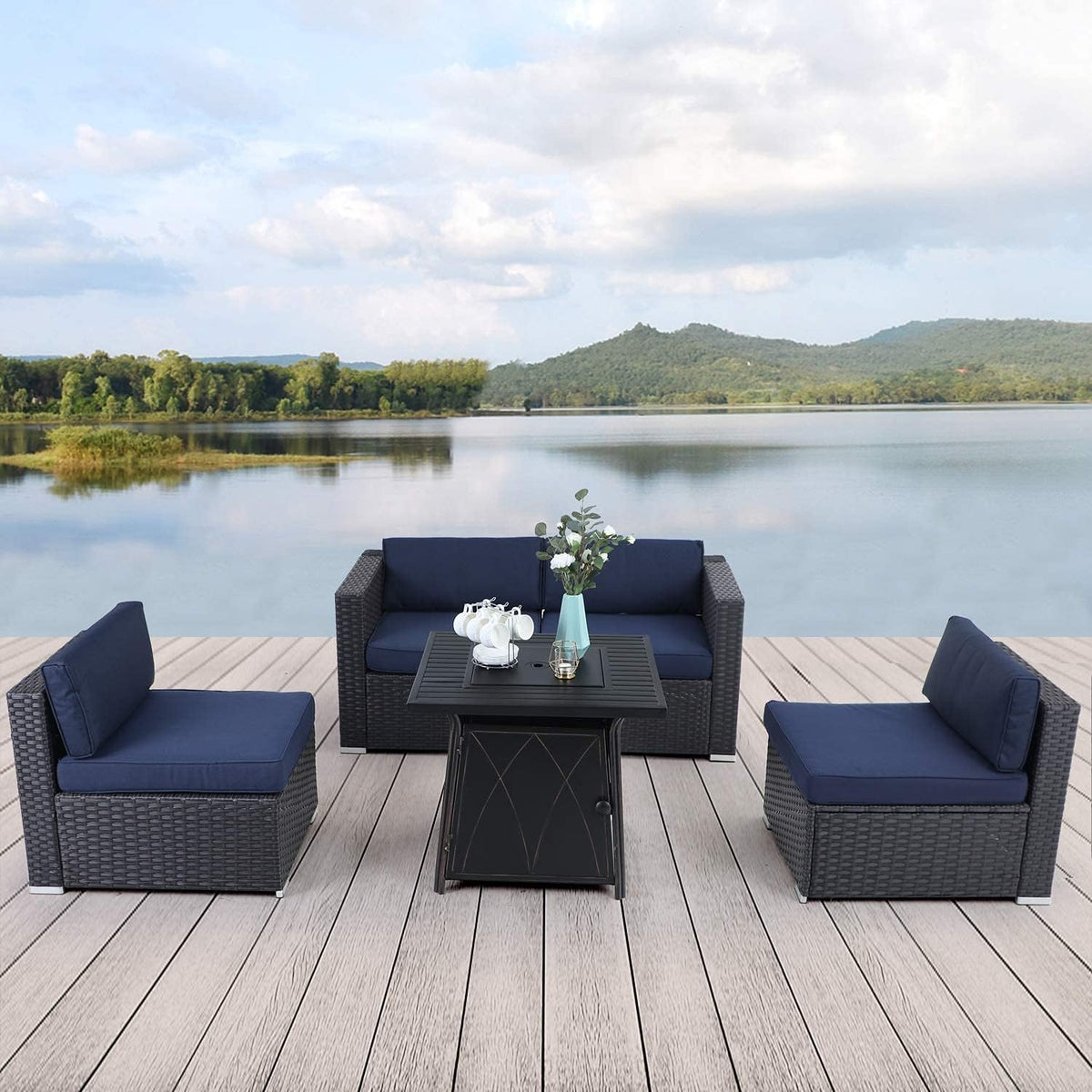 Wicker Sectional Sofa with Fire Pit Table K74081