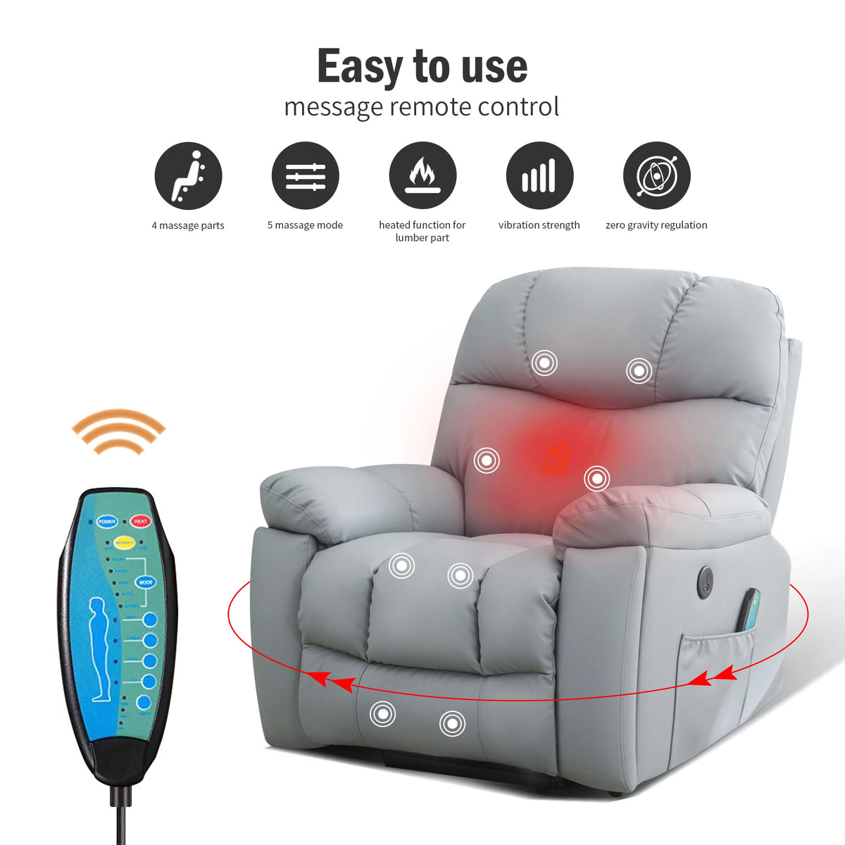 Grey Power Lift Recliner Chair with Massage and Heat R386704