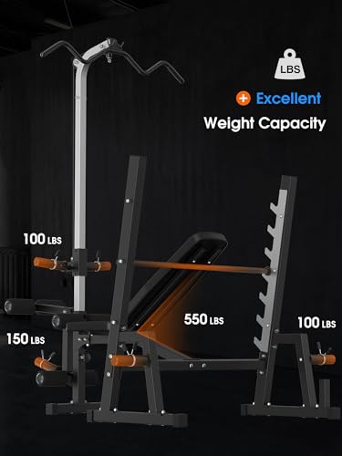 Olympic Weight Bench with LAT Pulldown Pulley System and Preacher Curl Pad K80419