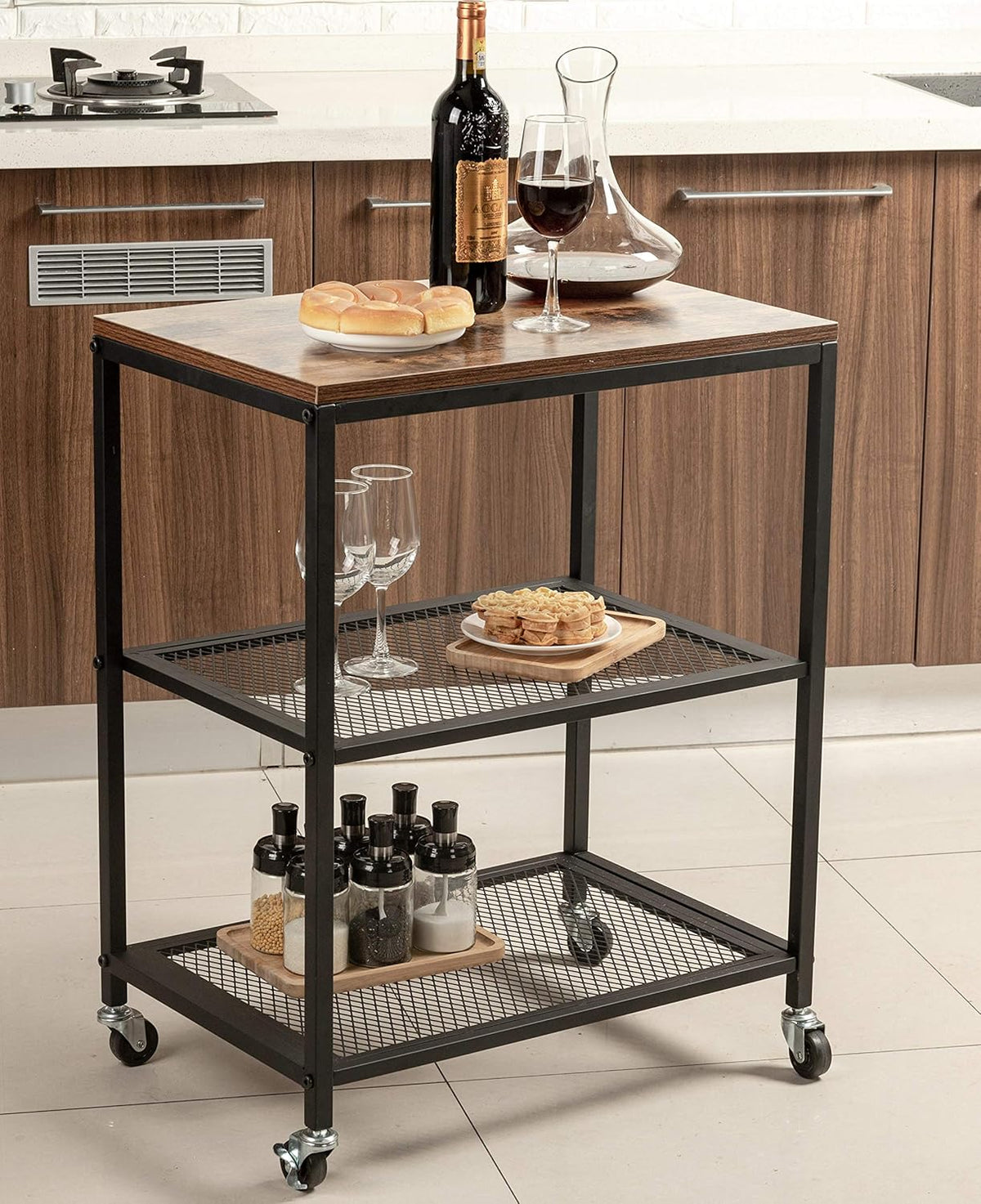 Bar Serving Cart Wood Metal Serving Trolley K657552