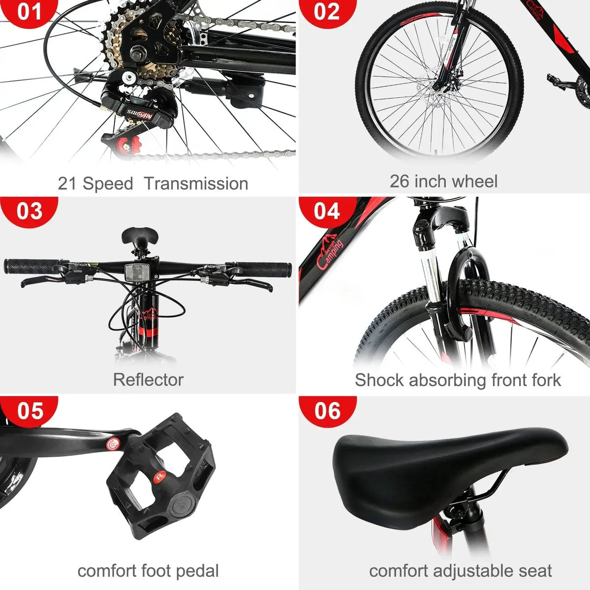 26 Inch 21 Speed Red Black Mountain Bike C144215