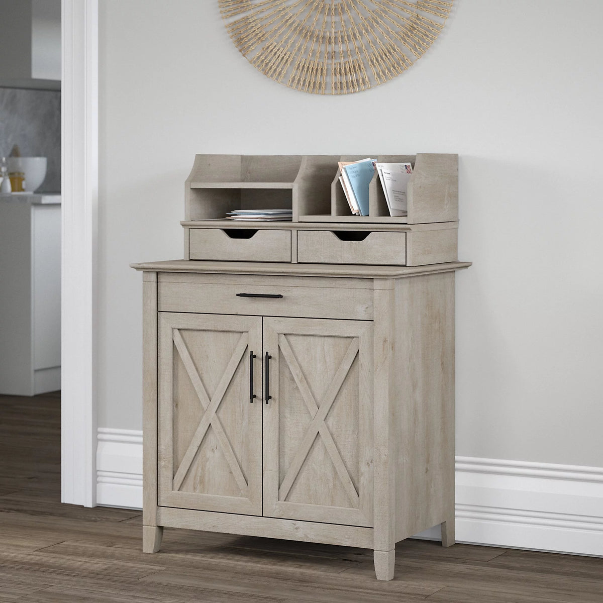 Washed Gray Secretary Desk with Storage G163