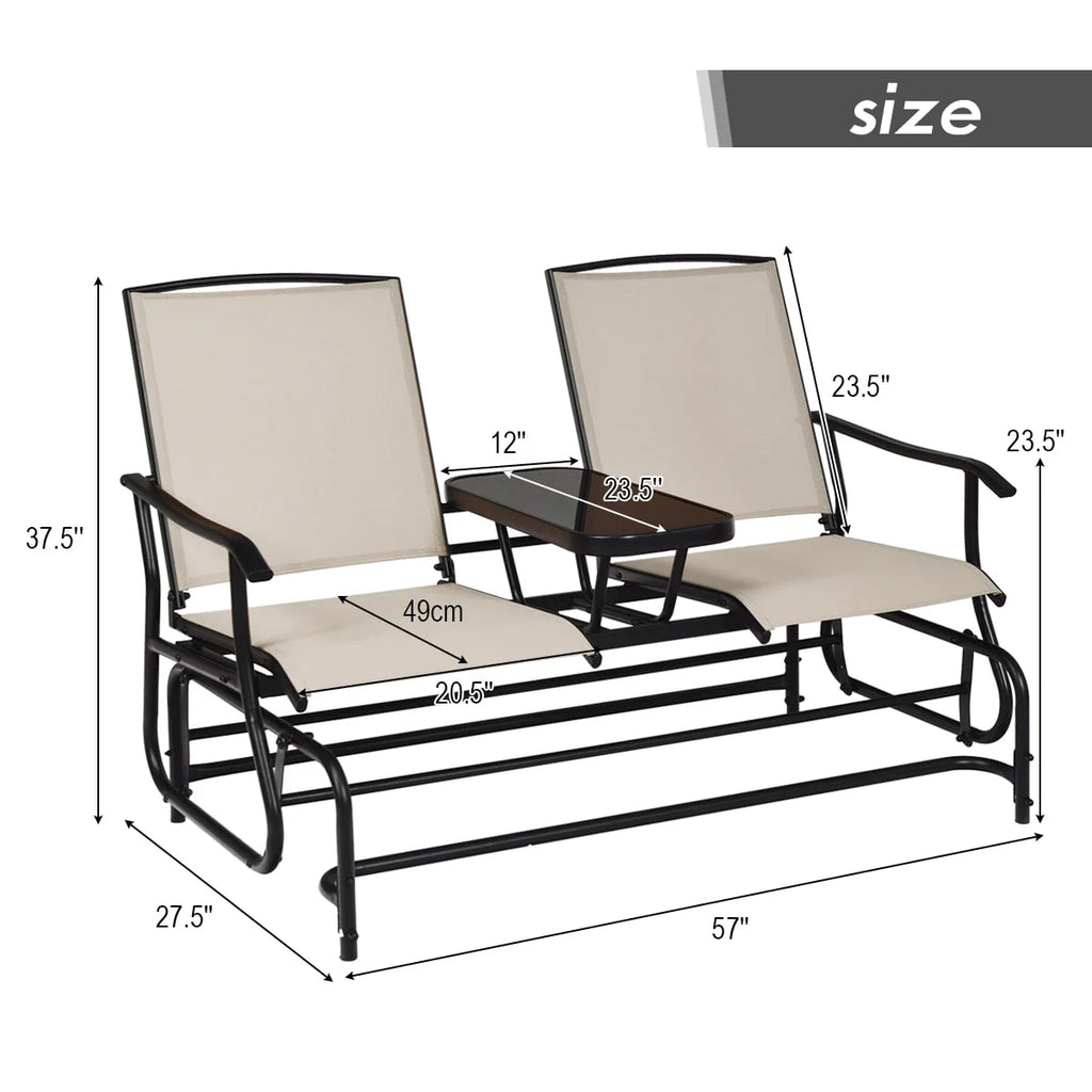 2 Person Patio Glider Loveseat with Center Table F1278