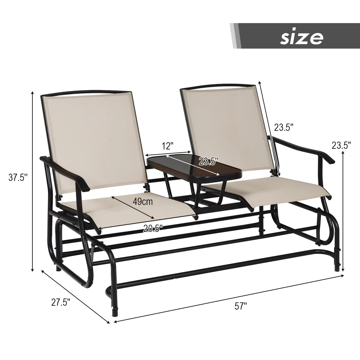 2 Person Patio Glider Loveseat with Center Table F1278