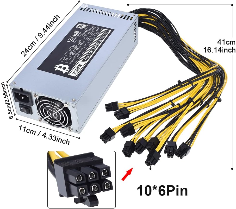 2000W 110-220V PSU 10x6 Pin Mining Power Supply R607169