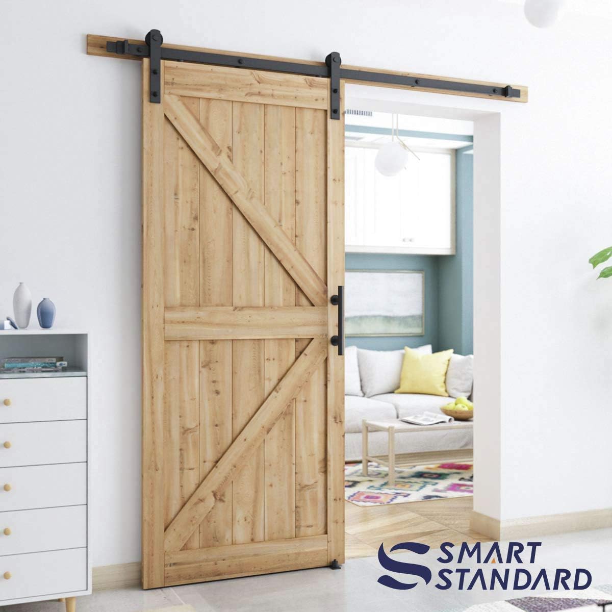 6.6 FT Heavy Duty Sliding Barn Door Hardware Kit, Black, Pack of 2 H756