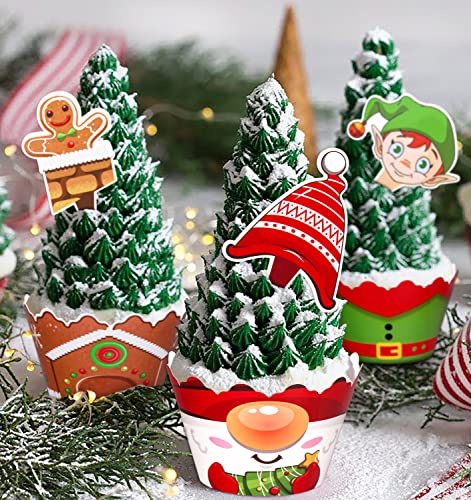 128 Pieces Christmas Cupcake Toppers Wrappers G53762