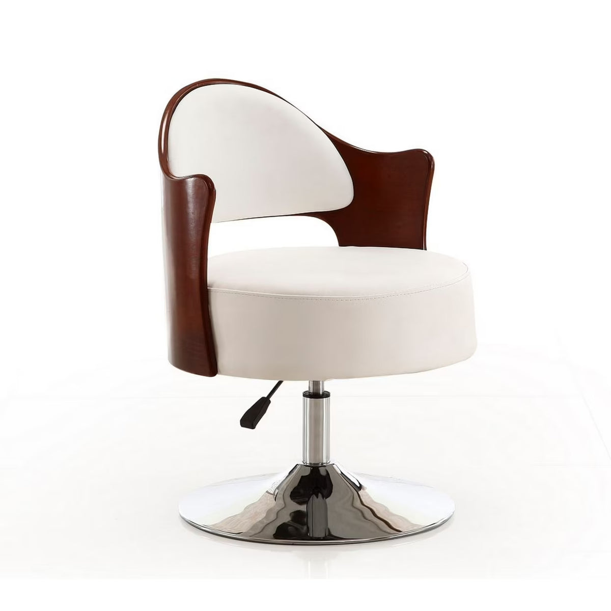 White and Polished Chrome Faux Leather Swivel Accent Chair S348