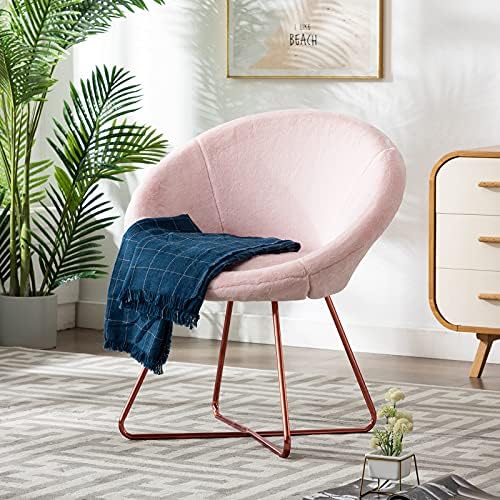 White Faux Fur Accent Chair with Golden Metal Legs 1 PCS T487697