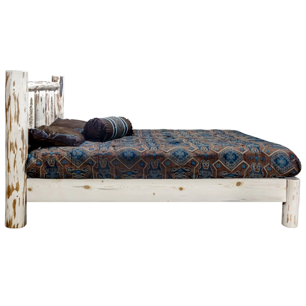 Full Platform Bed with Laser Engraved Pine Tree Design V288844