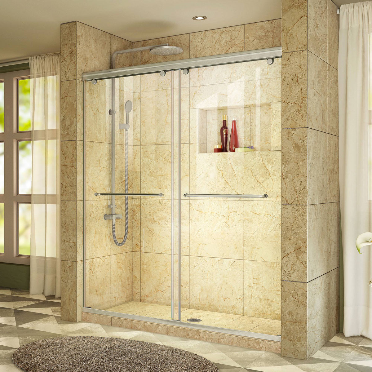 Frameless Bypass Sliding Shower Door Brushed Nickel U1800