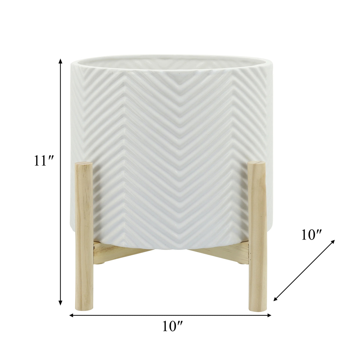 12" Ceramic Chevron Planter with Wood Stand L35383