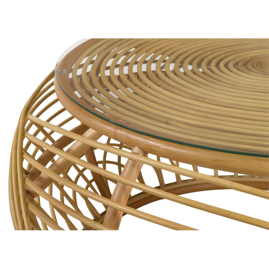 Rattan Round Glass Top Coffee Table L8785