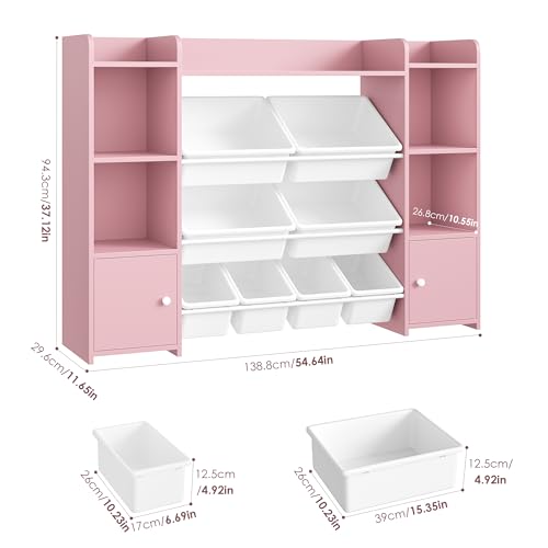 Pink 8 Toy Bins Storage Organizer with Shelf F1255