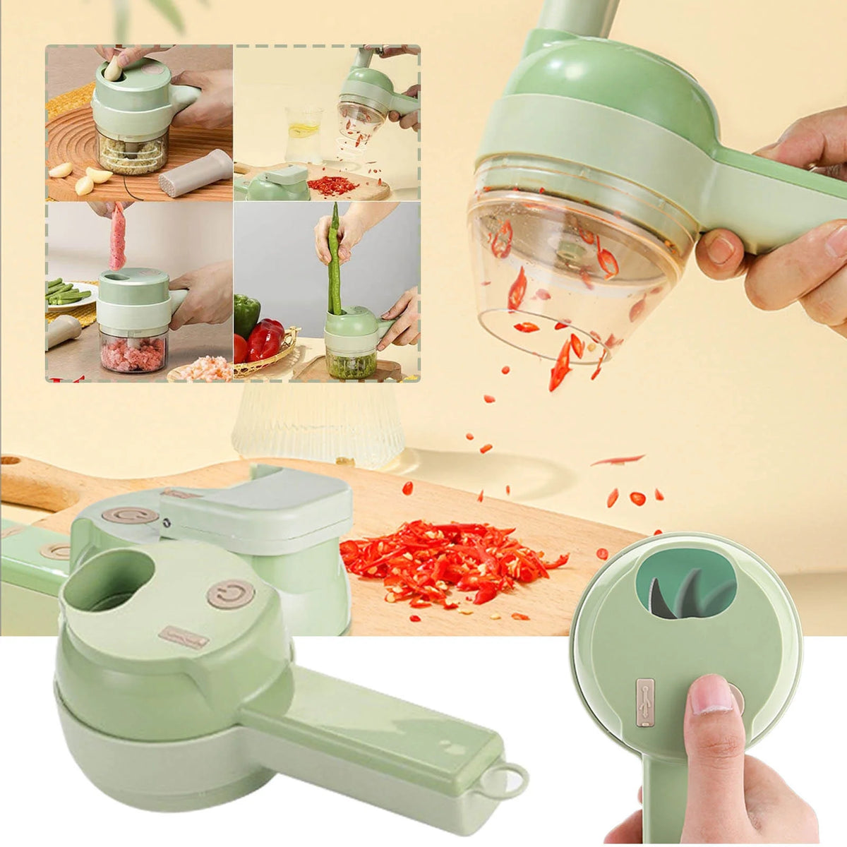 4 In 1 Rechargeable Electric Vegetable Cutter Food Processor A8620