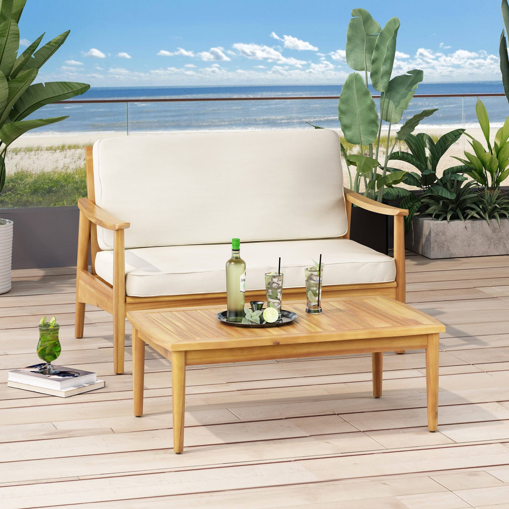 2pc Acacia Wood Loveseat Set with Coffee Table - Gray/Dark Gray X9061