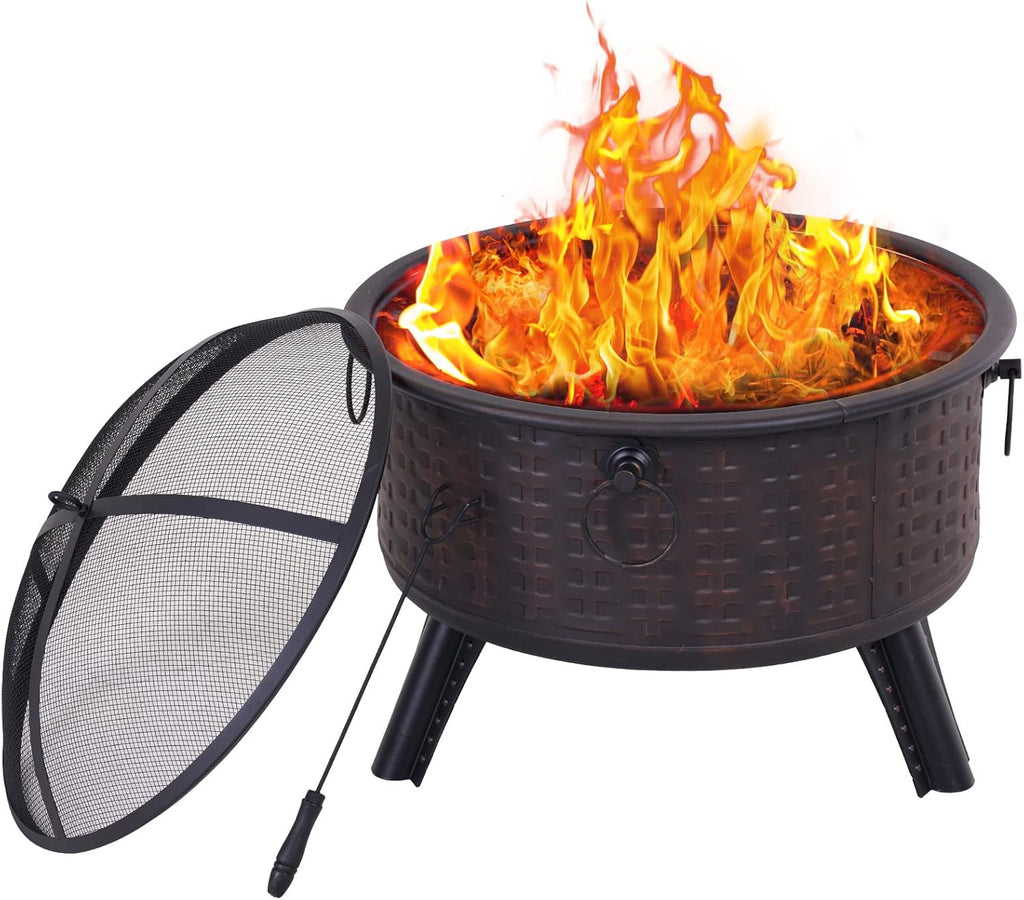 26 Steel Wood Burning Fire Pit with Poker and Cover J469079