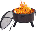 26 Steel Wood Burning Fire Pit with Poker and Cover J469079