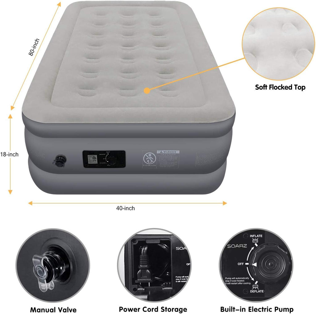 Queen Air Mattress with Built-in Pump, Flocked Top Airbed Q1729