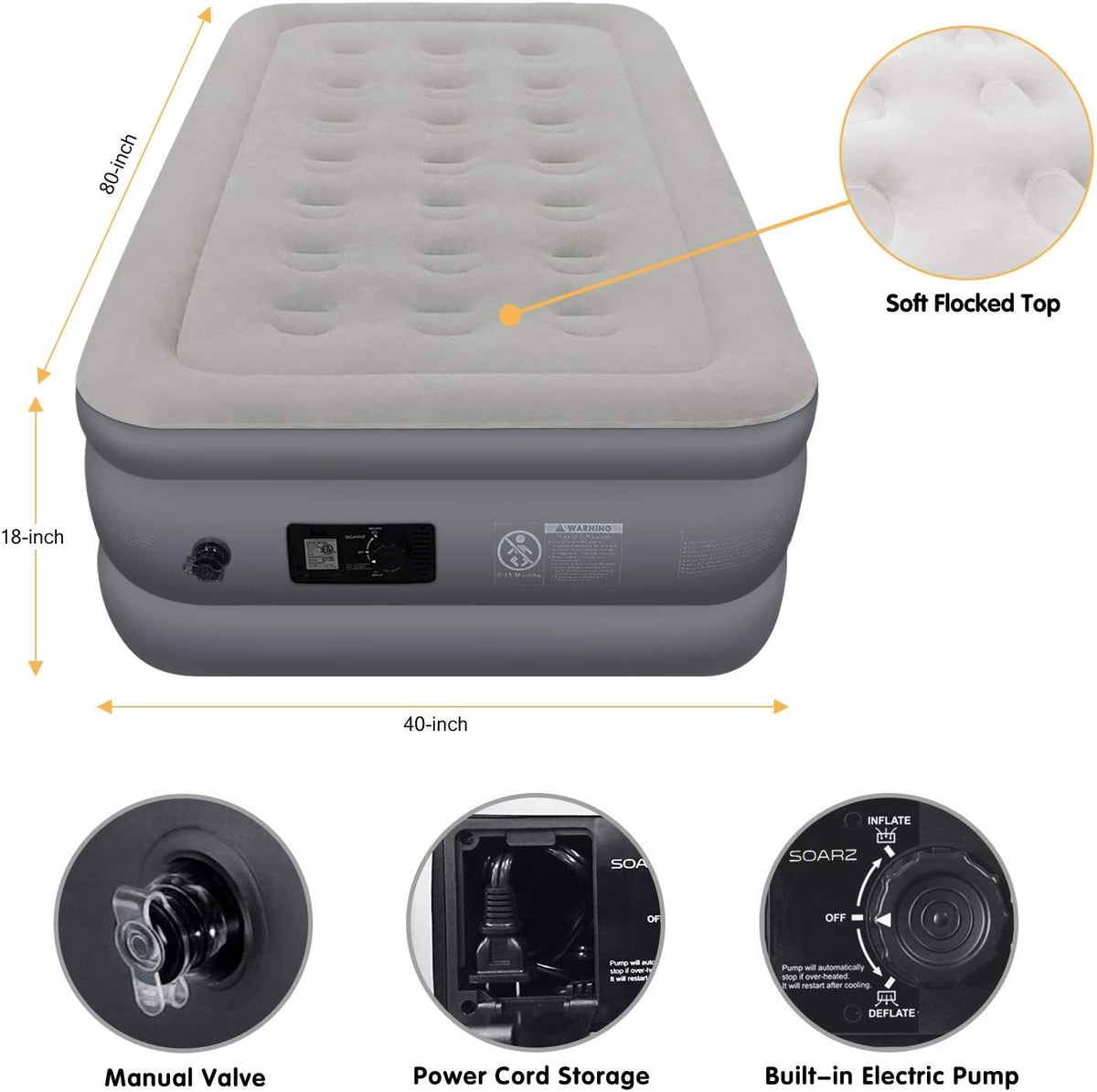 Queen Air Mattress with Built-in Pump, Flocked Top Airbed Q1729