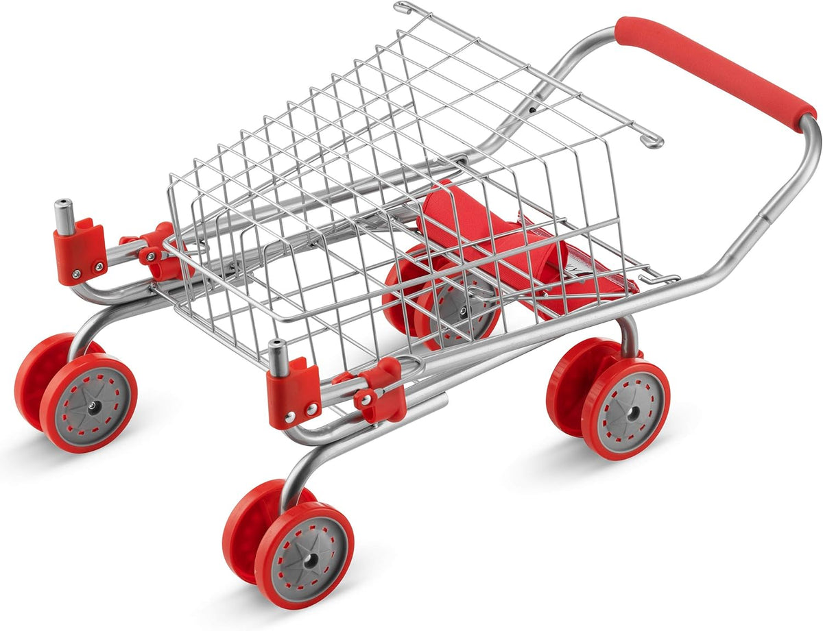 Red Foldable Toy Shopping Cart with Swivel Wheels I256627