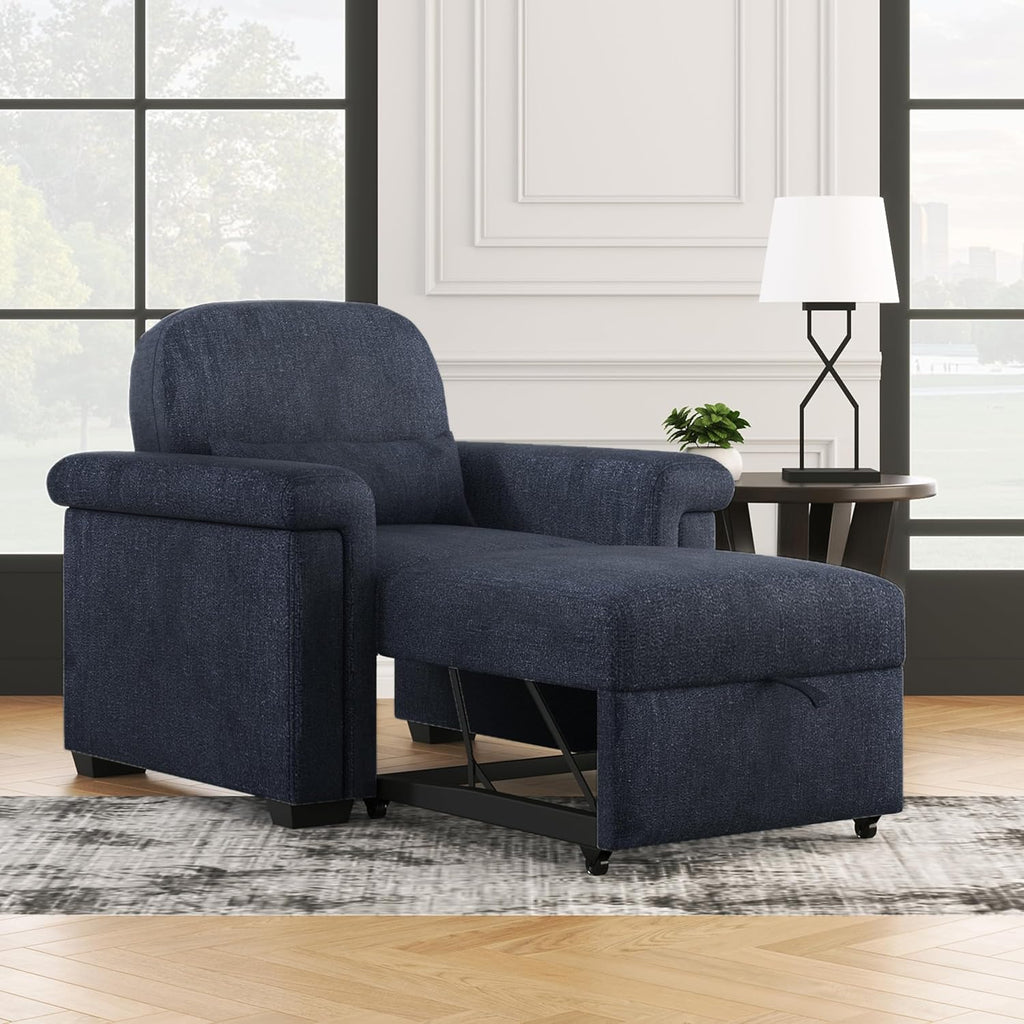 Dark Blue 3 in 1 Convertible Sleeper Chair Sofa Bed with Pillow W492