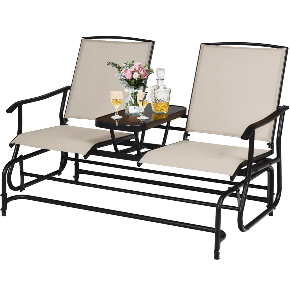 2 Person Patio Glider Loveseat with Center Table F1278