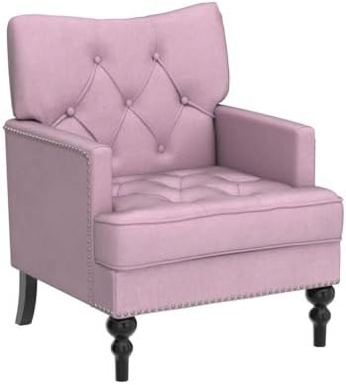 Pink Tufted Velvet Club Chair with Wooden Legs R962