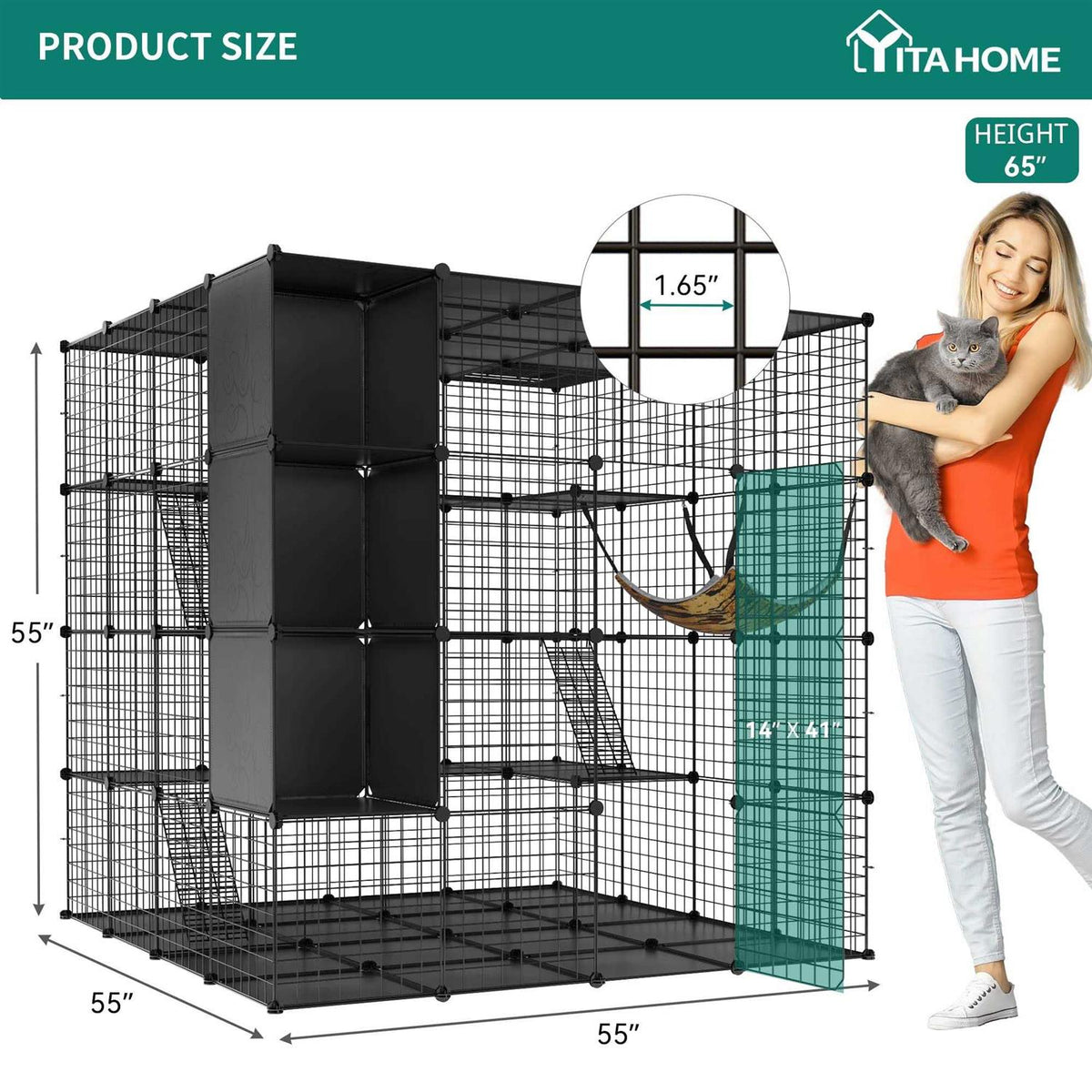 Large Indoor Metal Cat Cage with Hammock K292652