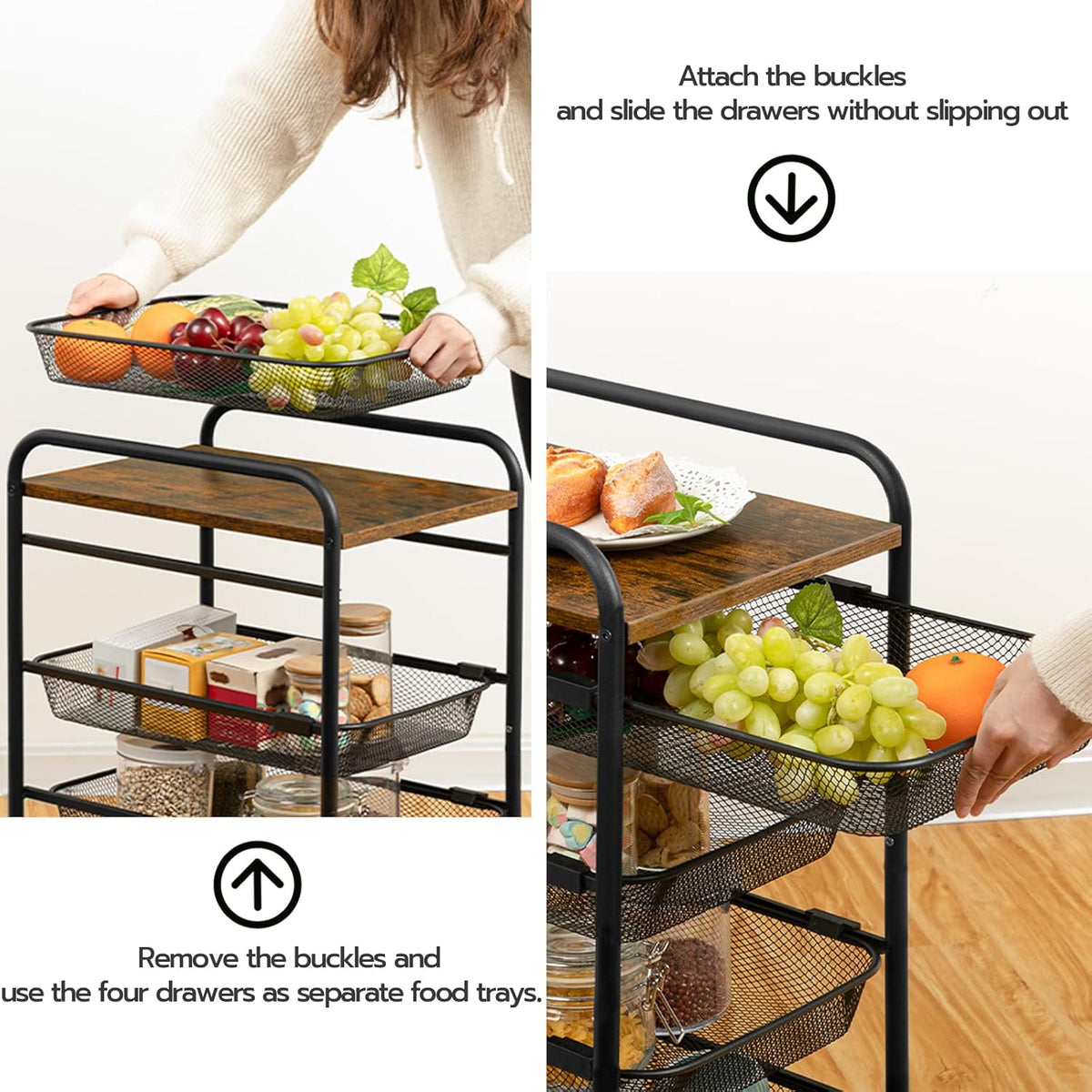 5 Tier Rolling Cart with Mesh Drawers and Wheels Z1905