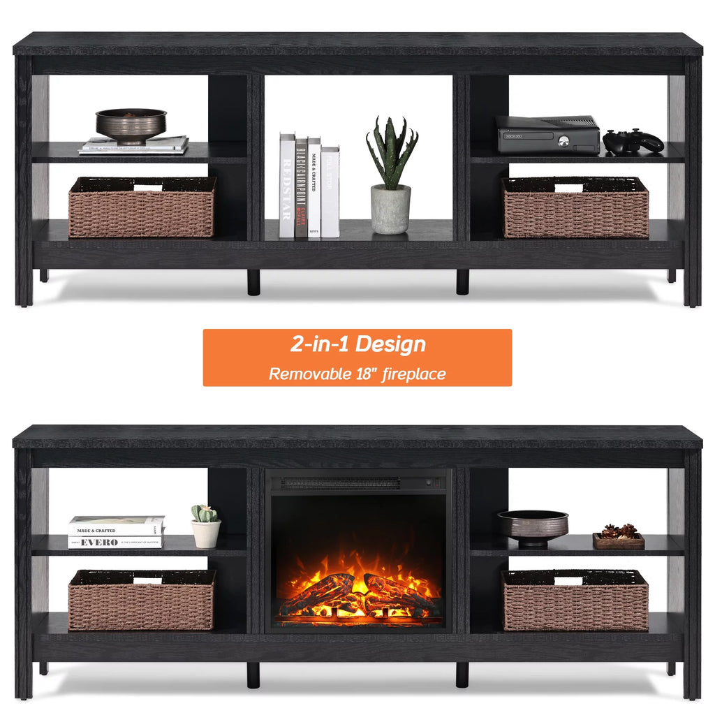 Black 70 inch Fireplace TV Stand P956090