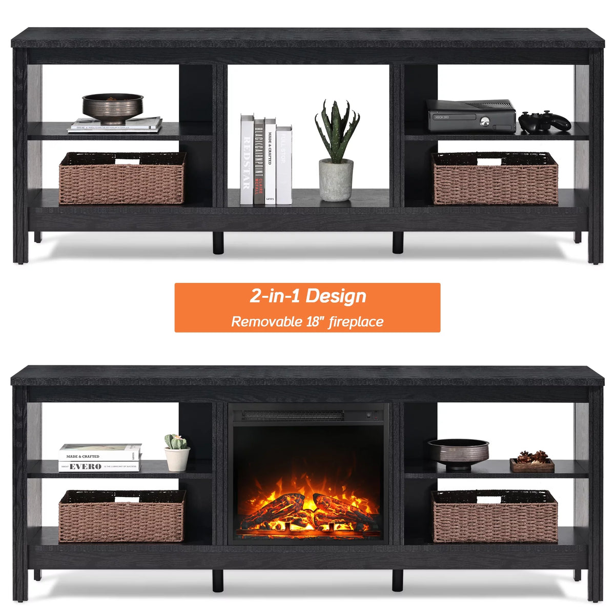 Black 70 inch Fireplace TV Stand P956090