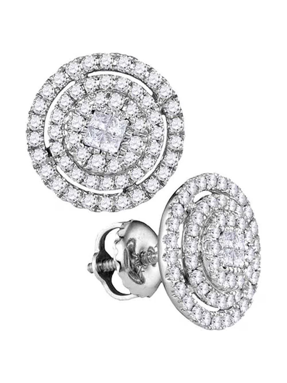 14kt White Gold Princess Diamond Cluster Earrings 1/2 Cttw P35569