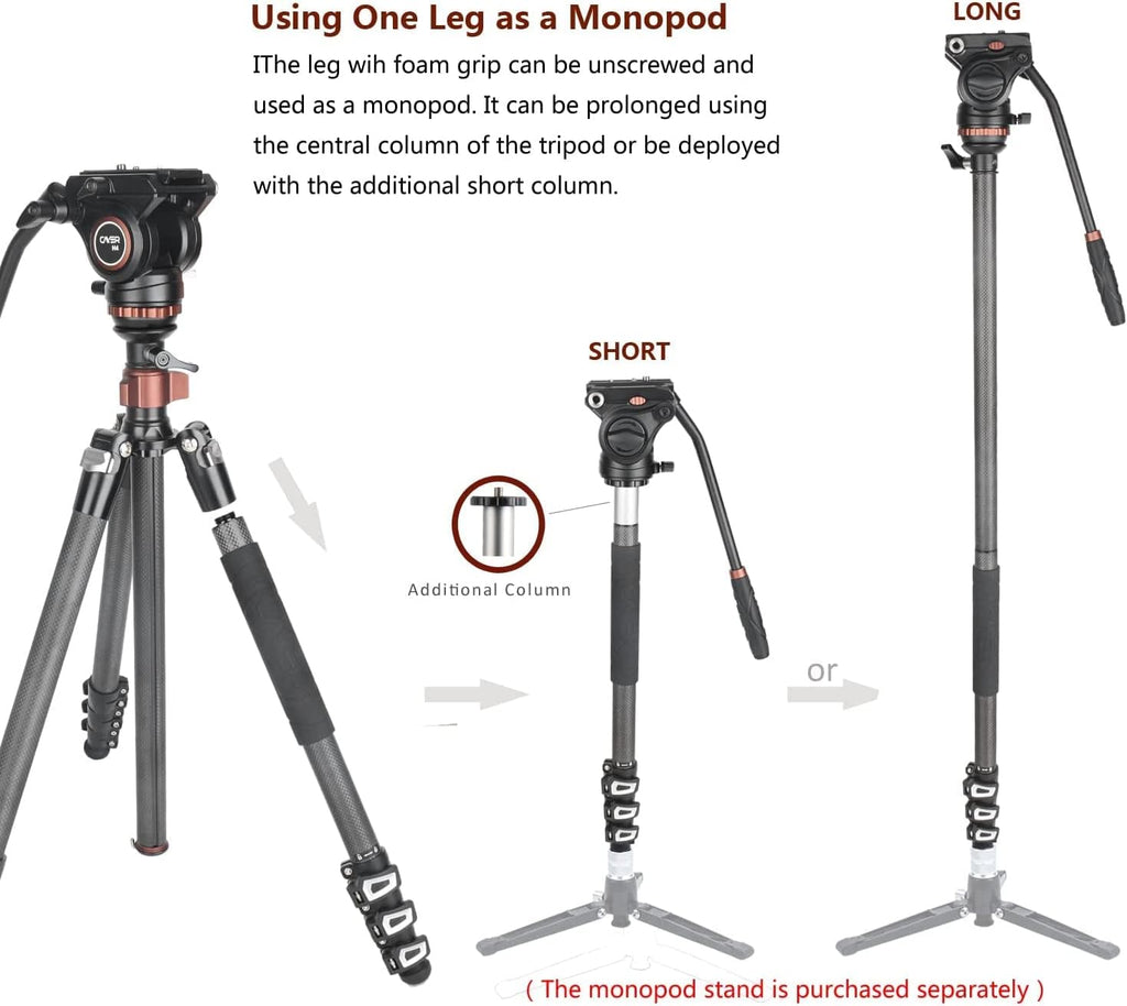 67 inches Carbon Fiber 4-Section Video Tripod with Fluid Drag Head G565365