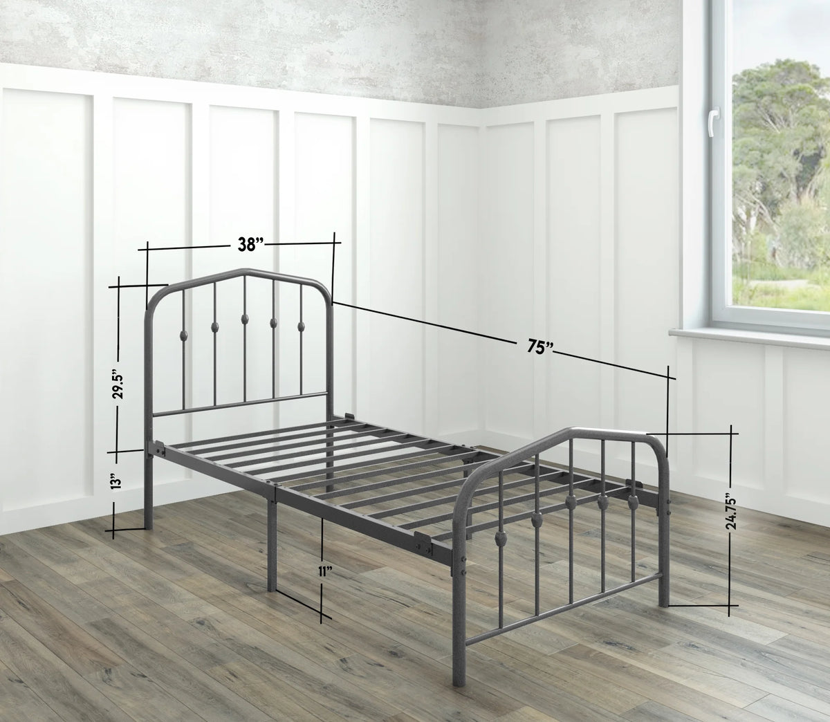 Twin Metal Bed Frame with Headboard and Footboard M90668