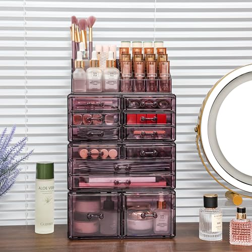 Clear Acrylic Makeup Organizer with 11 Drawers, Set of 4 A36997