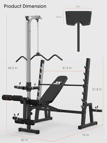 Olympic Weight Bench with LAT Pulldown Pulley System and Preacher Curl Pad K80419
