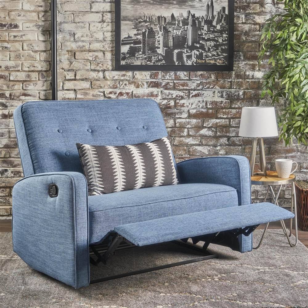 Muted Blue and Black Reclining Loveseat E708