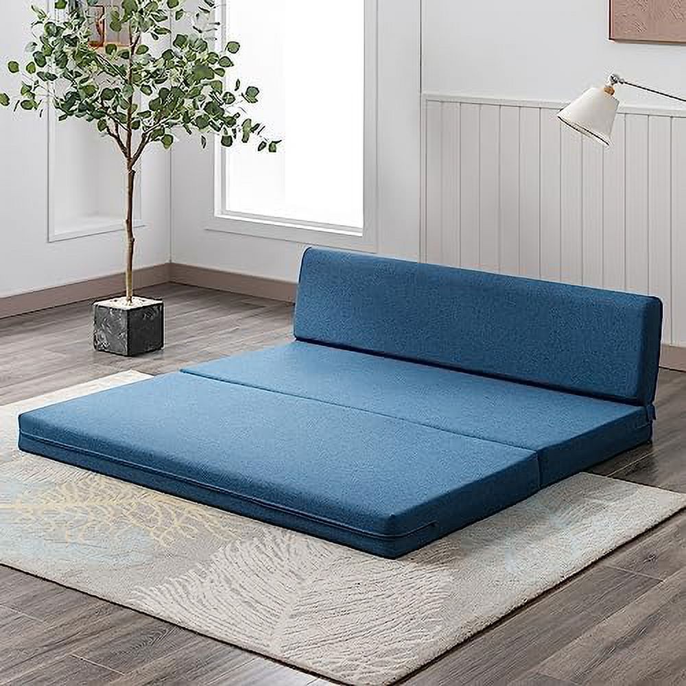 Twin Folding Sofa Couch Bed with Memory Foam Mattress Linen Fabric O60602
