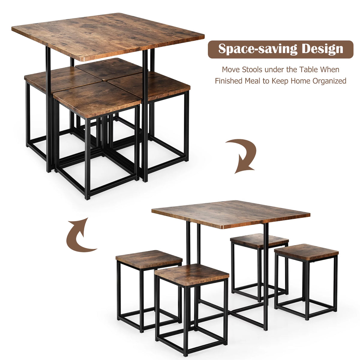 5 Pc Dining Table and 4 Stools Metal Frame K91585
